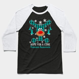 Reindeer Hope For A Cure Ovarian Awareness Christmas Baseball T-Shirt